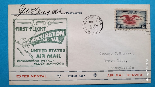 1939 Experimental Air Mail Route AM-1002 Cover Huntington,West Virginia