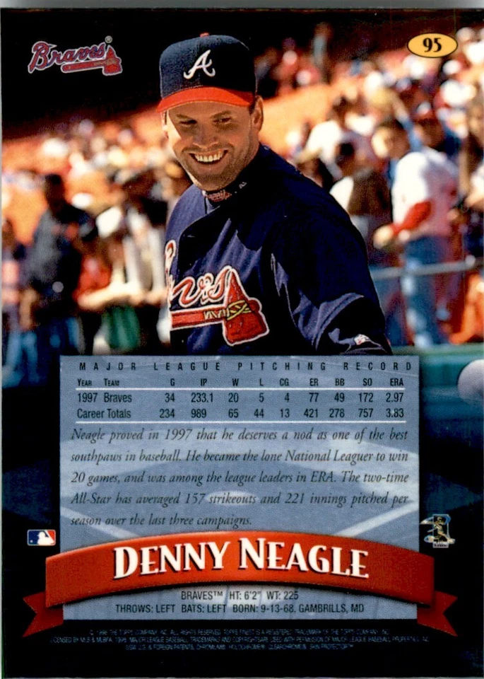 1998 Topps Finest Denny Neagle . Atlanta Braves #95 - Image 2 of 2