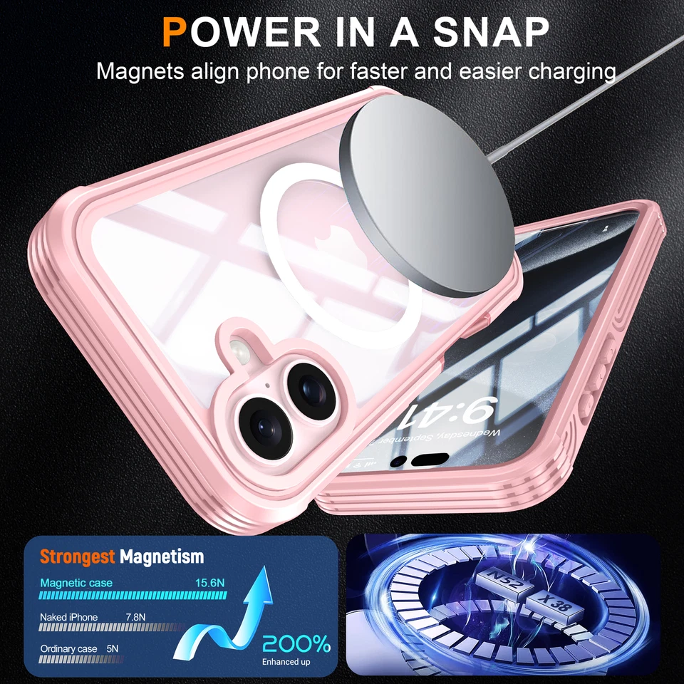 Fr iPhone 17 Pro Max Air 16E 15 16 Shockproof Full Body Magnetic Clear Back Case - Image 4 of 4