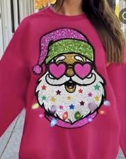 Ugly Christmas Santa Claus Holiday Women  s Pullover Sweatshirt Size: L NWOT