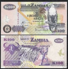 ZAMBIA 100 KWACHA P-38 2006 x 1 Pcs Zambian BUFFALO VICTORIA FALLS UNC BANK NOTE