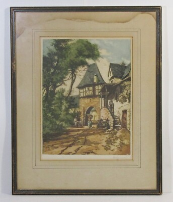 R. J. DeBoisvray Original French Colored Etching ''Le Ferme du Chateau'' Limited E