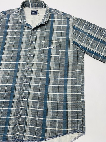 VTG Wrangler Western Blue Gray Plaid Shirt Mens XL Cowboy Country Retro 90s - Picture 5 of 13
