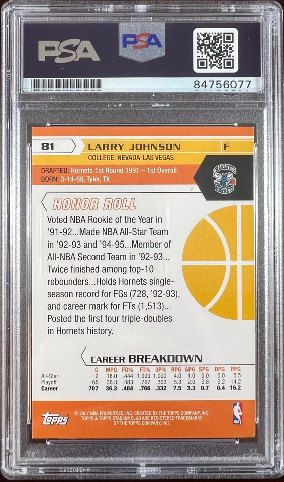 Tarjeta Larry Johnson Auto 2007 Topps #81 Charlotte Hornets PSA Encapsulada Foto 2 de 3