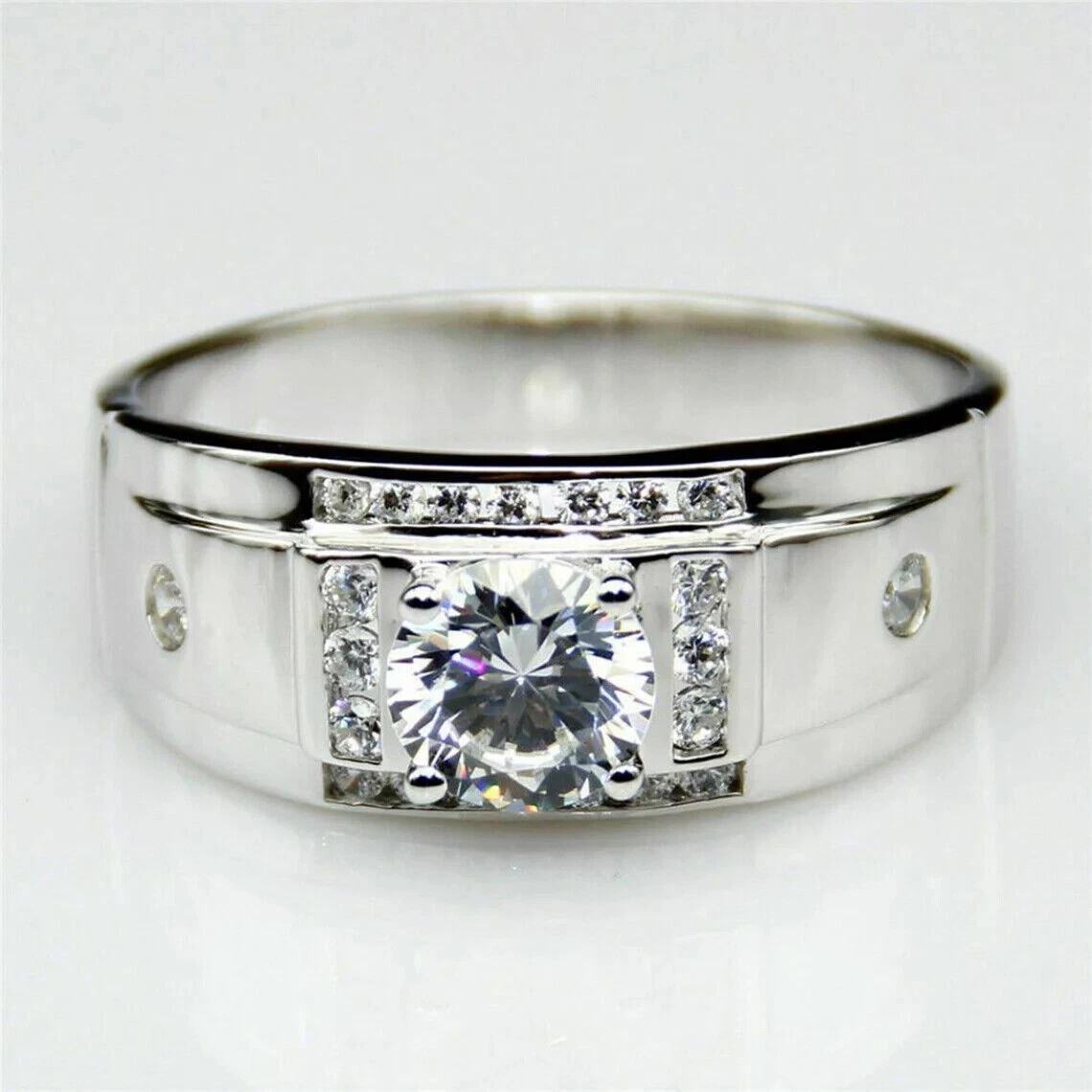 Men's 1.50 Ct Moissanite Wedding Band in 14k White Gold Plated-image