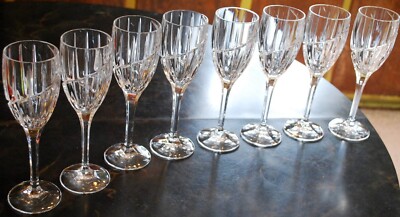 Vtg Set 10 MIKASA Cut Crystal 'UPTOWN' Swirl Cut Wine Glasses 8 1/8'' PRISTINE