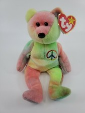 Ty plush Peace the Bear Beanie Baby with Tag 1996s ERROR ON TUSH TAG (stamp 115)