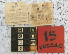 ANTIQUE 15 PUZZLE WOODEN PRECURSER TO SLIDE PUZZLES THE EMBOSSING COMPANY N.Y.