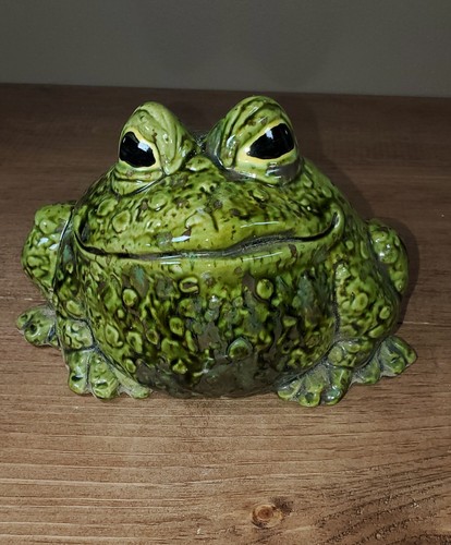 Large Vintage Mottled Glaze Frog Toad Lawn Garden Ceramic Sculpture Figure
