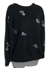 Vintage Womens Sweater Black Embellished Colorful Beads Medium Pullover Party