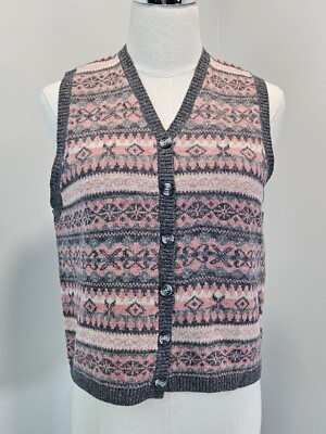 Pendleton Vintage Sweater Vest Petite Small Lambswool Gray Pink