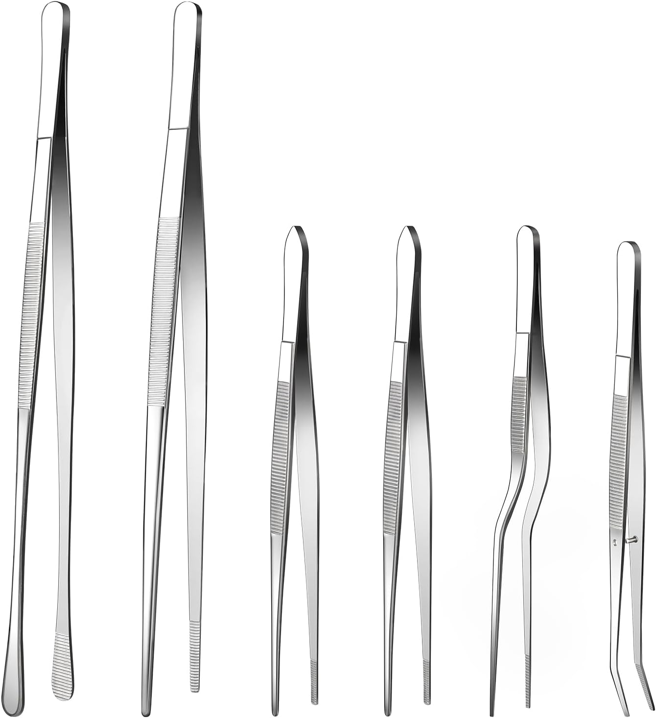 Fine Tweezer Tongs, 6Pcs Cooking Tweezers, 12'' and 6.3