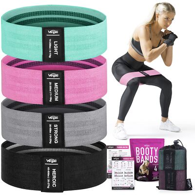 4 Fabric Booty Exercise Bands, Glute, Hip & Thigh Resistance Bands with Guide