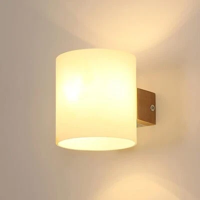 Wandleuchte Holz Innen Wandlampe mit Glas Lampenschirm Wohnzimmer E27 Flur Café - Bild 1 von 4