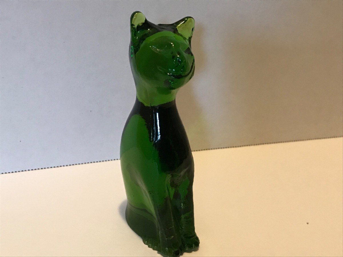 Vintage KANAWHA Glass 5” Cat Avocado Green smiling Kitty Figurine