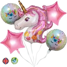 Unicorn foil helium balloons set children happy birthday party (Ribbon+straw)