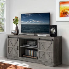 TV Stand Console With Sliding Barn Door for 32 to 65 In TVs Entertainment Center