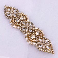 Bling Rhinestone Applique Glitter Crystal Beads Trims Patch Iron on Dress DIY UK