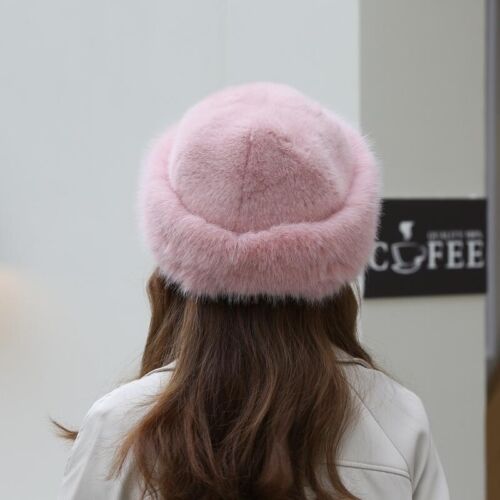Women Solid Plush Faux Fur Beanie Hat Skull Cap Brimless Fluffy Winter Thermal - Picture 25 of 29