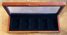 1 Certified Coin Slab Glass Top Display Box Holds 5 PCGS NGC  Cedar Wood #3