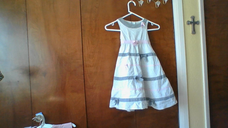 Biscotti Collezoni Pretty Dress Girls Sz 5 Polka Dot/Check/Bows Tie Blk/Wht/Pink - Image 3 of 4