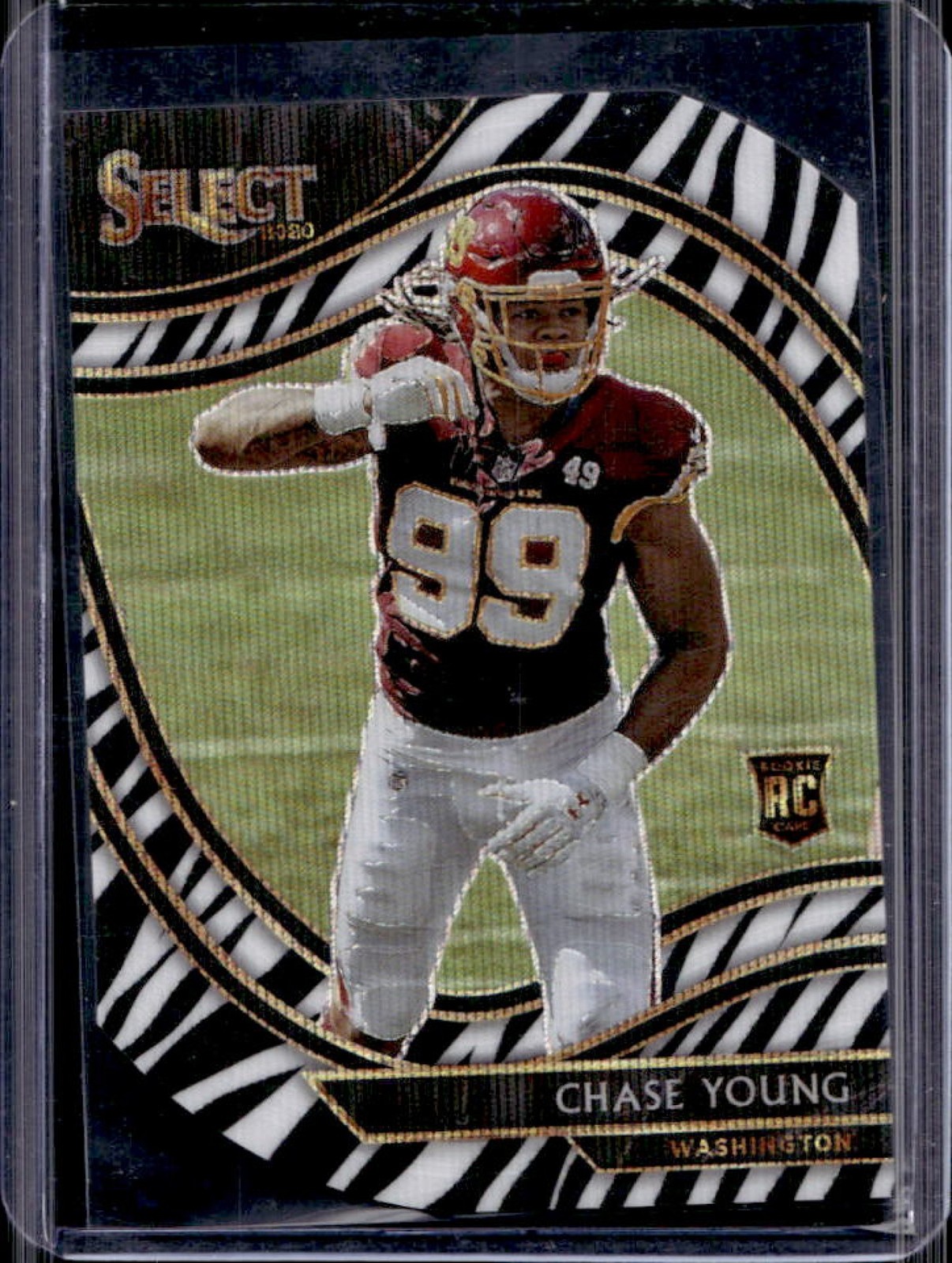 2020 Panini Select Chase Young RC Zebra Prizm Die Cut Rookie Field Level #364