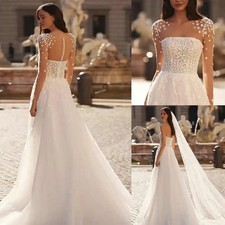 Princess A-Line Gown Wedding Dresses Appliques Flowers Lace O-Neck Long Sleeve