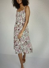 OLD NAVY Size S White Floral Cami Fit & Flare Smocked Bodice Dress w/ Pockets