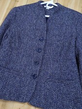 Coldwater Creek Women's Navy Tweed Collarless Blazer Jacket Sz 8 Classic Career