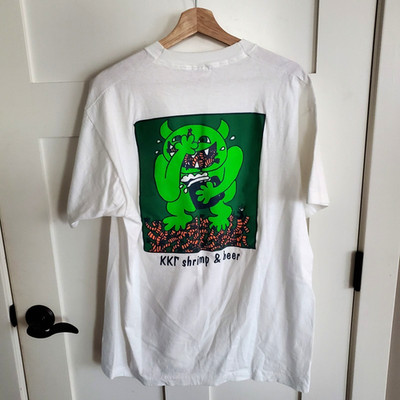 Vintage 90s Funny Graphic Tee T-Shirt Mens Size XL Shrimp And Beer Green Monster