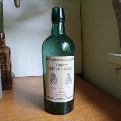 BEAUTIFUL TEAL 1870s MASTER INK BOTTLE YANKEE WITCH HAZEL LABEL MARLBORO,MASS