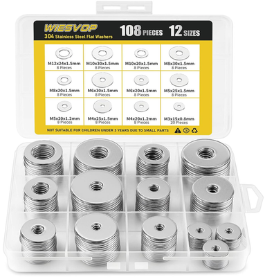 #ad 108Pcs 304 Stainless Steel Flat Washers Fender Washers Assortment Kit 12 Sizes $9.38