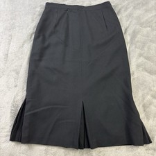 VTG Black Midi Skirt Size 14 Wool Vents Pleated Preppy Academia Minimalist RARE