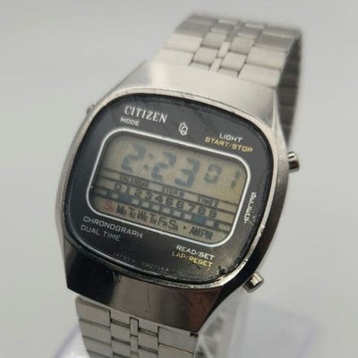 CITIZEN Digital Chronograph Dual Time Herren 4-097670 Silber Edelstahl aus Japan
