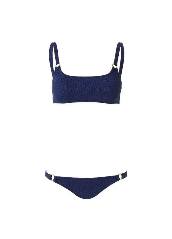 Melissa Odabash Women's Navy Ridges Bari Bikini Top & Bottom Briefs Set Size 8