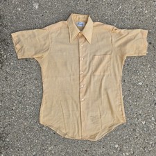 Vintage 70s Van Heusen Century Shirt Mens L Yellow Stripe Dagger Collar Disco