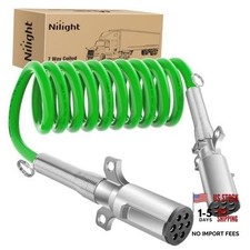 12FT 7 Way Coiled ABS Cord Heavey Duty Zinc Die Cast Plug 12FT Green ABS Cable