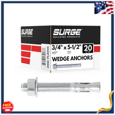 New 3/4" x 5-1/2" Zinc Wedge Anchors for Concrete Box of 20 Heavy Duty