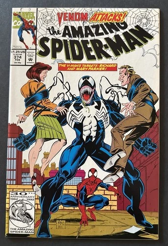 Amazing Spider-Man #374 1991 (VF+/NM-) Venom Attacks! Direct Edition.