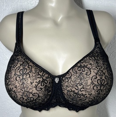 Empreinte Cassiopee Underwire Unpadded Bra 32E Black Floral Sheer Lace Lingerie