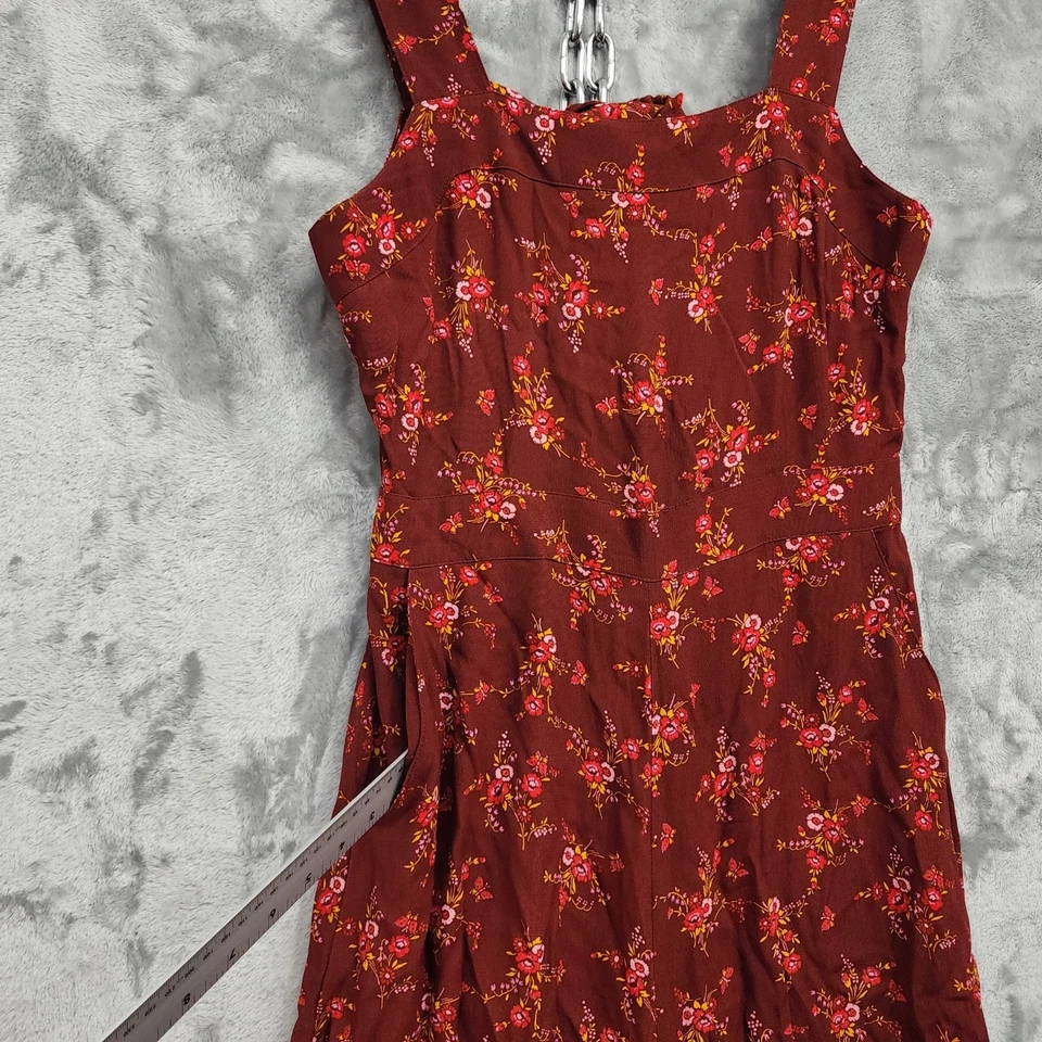 Madewell Jumpsuit Womens 2 Red Maroon Windowbox Floral Apron Bow-Back Zip Cutout - Image 3 of 4
