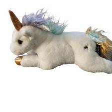 FAO Schwarz White Unicorn Plush Golden Horn Mane Tail Sparkle Toy