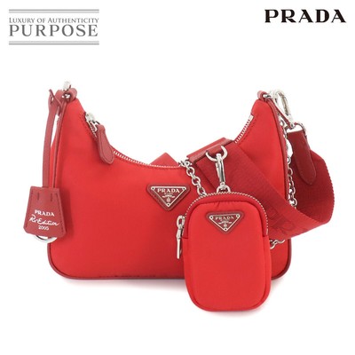 PRADA Re Edition 2005 Shoulder Bag Nylon Saffiano Leather Red 1BH204 Shoulder