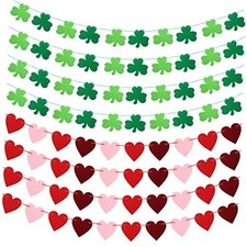 8 Pieces Valentines Day Garland Decor Red Hearts Felt Garland Green Stylish