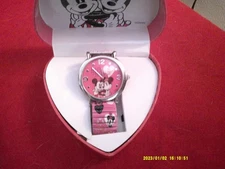 Disney MZB Mickey & Minnie Pink and Silver Tone Watch with Box MINAQ16110