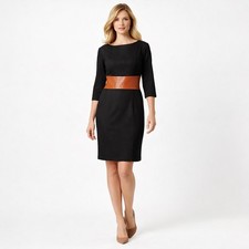 NWT Venus Sheath Dress Size 10 Black Faux Leather Waist Career Office Work Midi