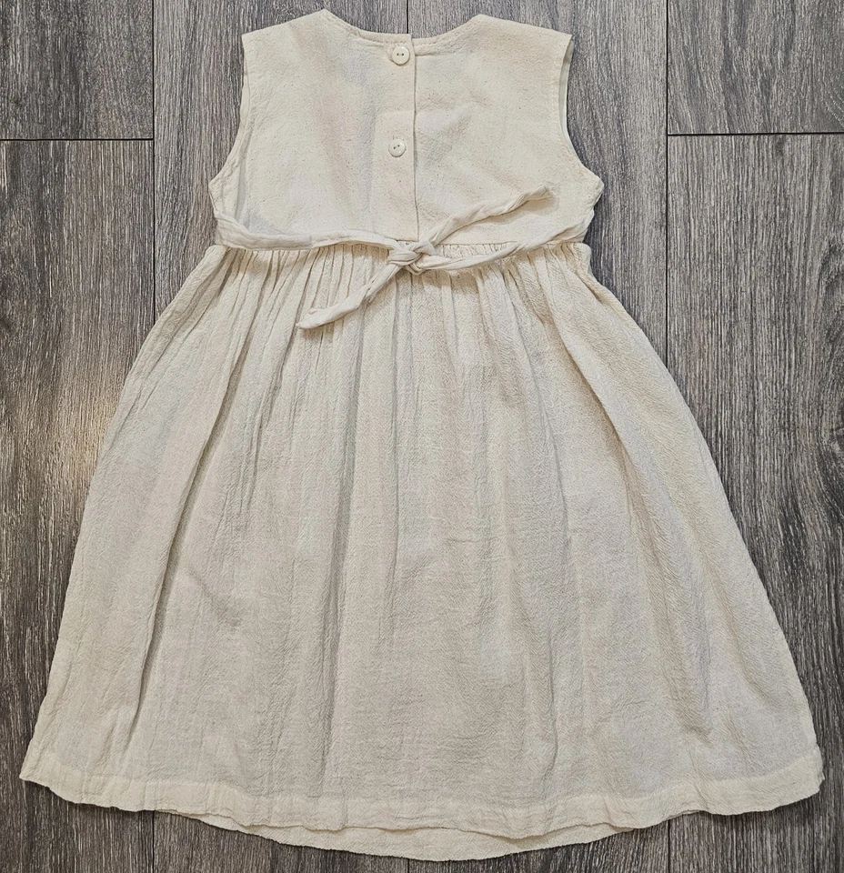 Vestido sem mangas vintage bebê menina fofo verão floral linho 4T algodão caseiro - Imagem 2 de 4