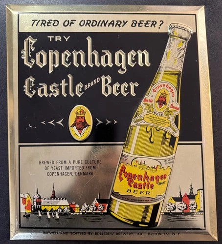 Vintage Copenhagen Castle Beer Tin Sign Edelbrew Brewery Brooklyn NY