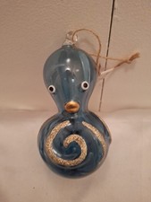 Blown Glass Christmas Ornament Hand Painted Octopus Brighten the Sea 3.5"