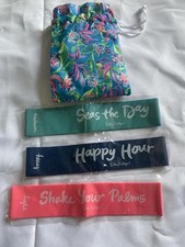 Lilly Pulitzer Resistance Bands Set of 3, Multiple Levels, Drawstring Bag